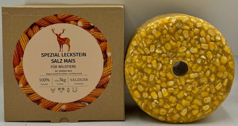 Wildlutscher Leckstein "Salz Mais" für alle Wildarten (3 kg) im Karton