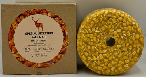 Wildlutscher Leckstein "Salz Mais" für alle Wildarten (3 kg) im Karton